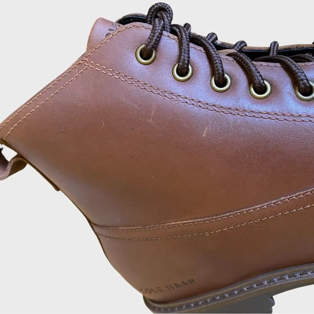 NWB Cole Haan Grand+ Lug Leather Boots Men's Size 7 Brown Lace Up Lightweight